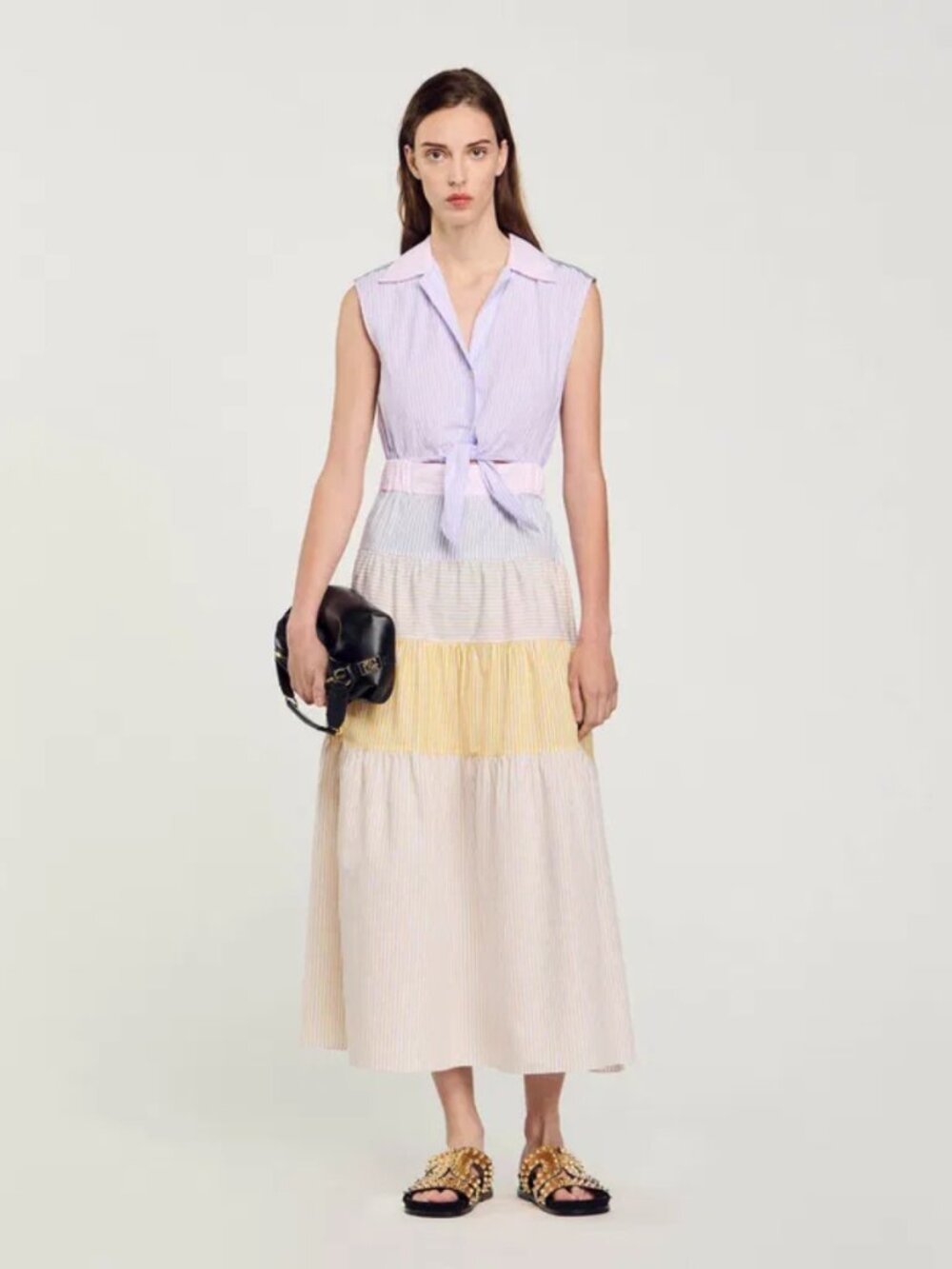 Sandro Patchwork Maxi Dress in Multi Stripes